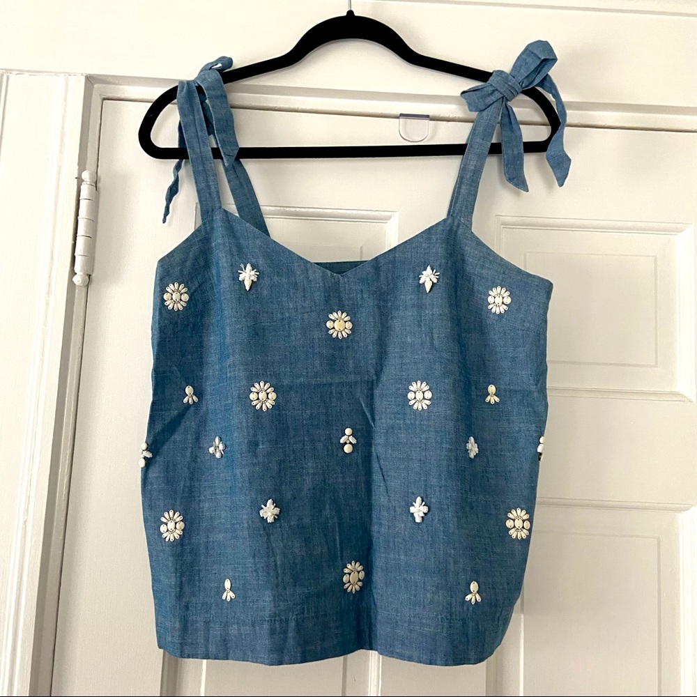 J.Crew Embellished Chambray Tank Top